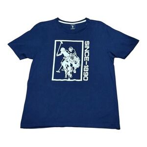 US Polo Assn Shirt Mens Medium Blue Graphic Tee Since 1890 Equestrian Horse